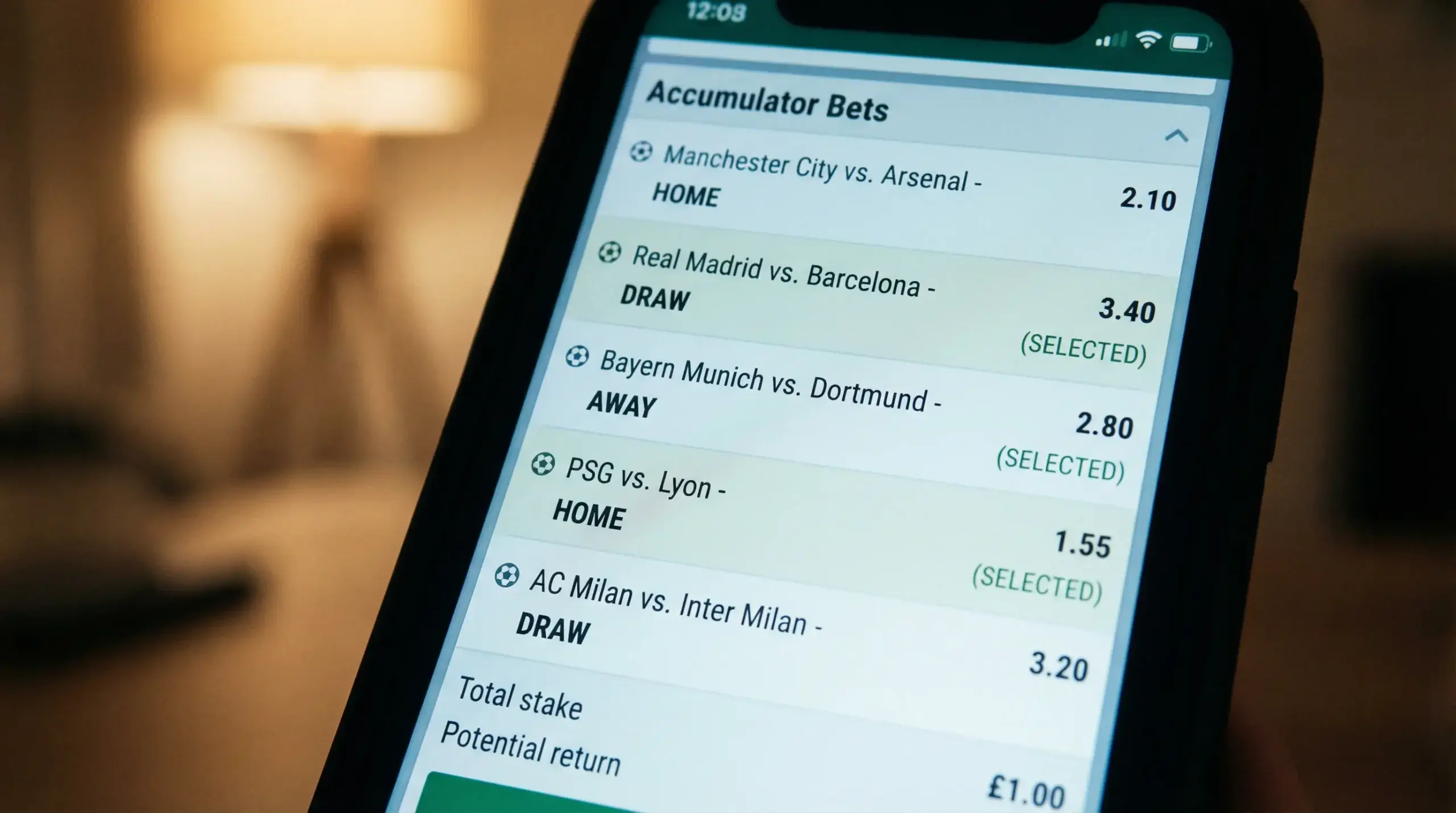 Betting kupon med flere væddemål markeret