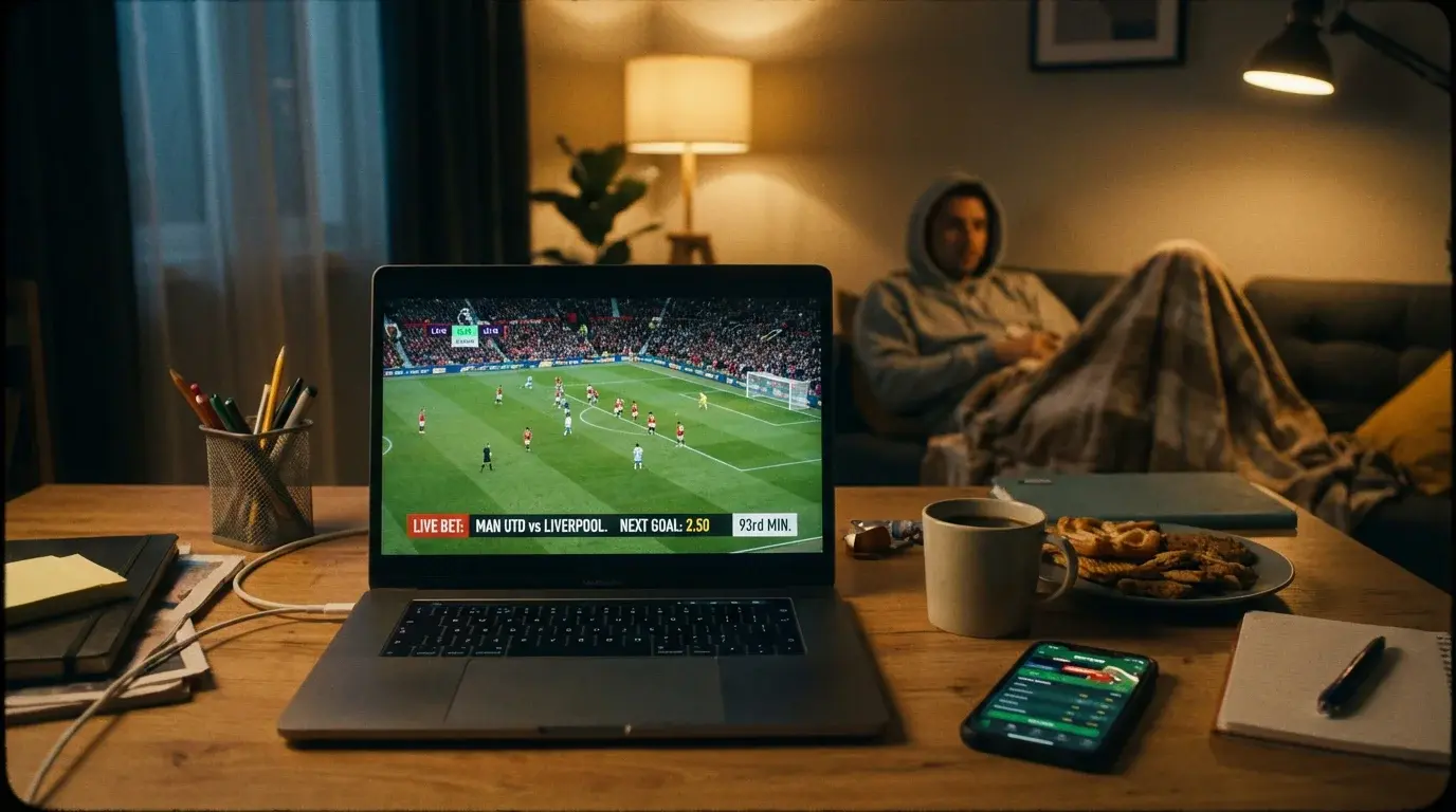 Laptop med live streaming af sportskamp åben
