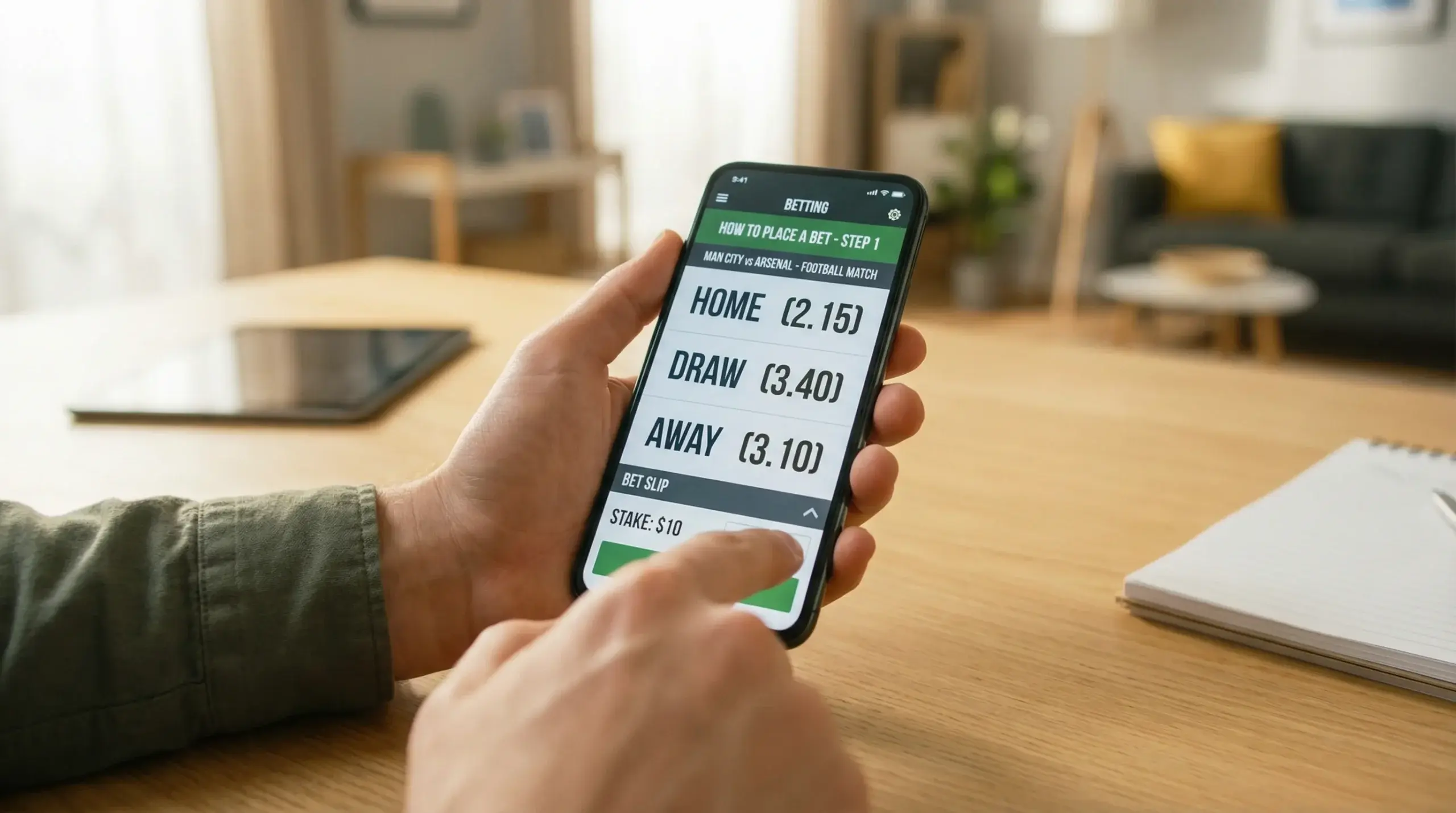 Person der læser en guide om betting på sin tablet