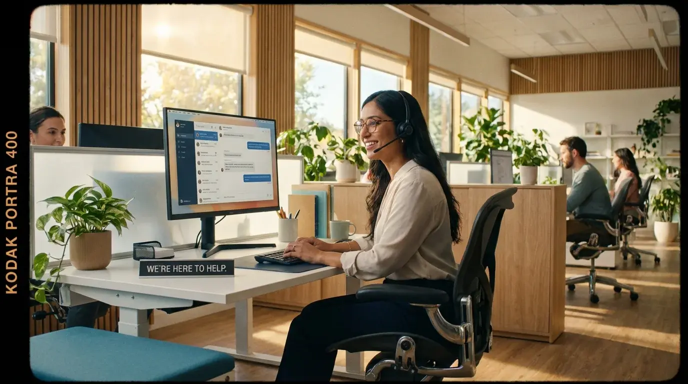 Kundeservice medarbejder med headset klar til at hjælpe
