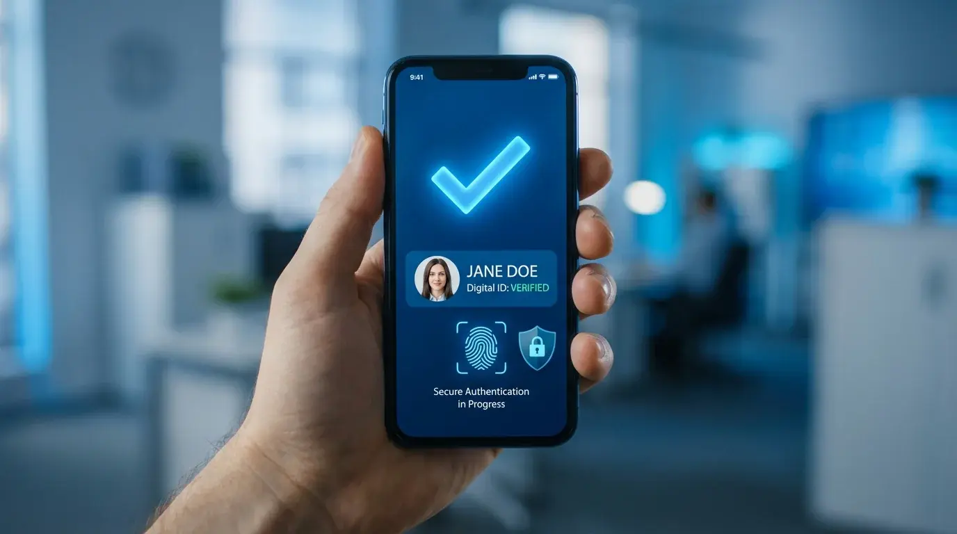 Smartphone med MitID app åben til verificering