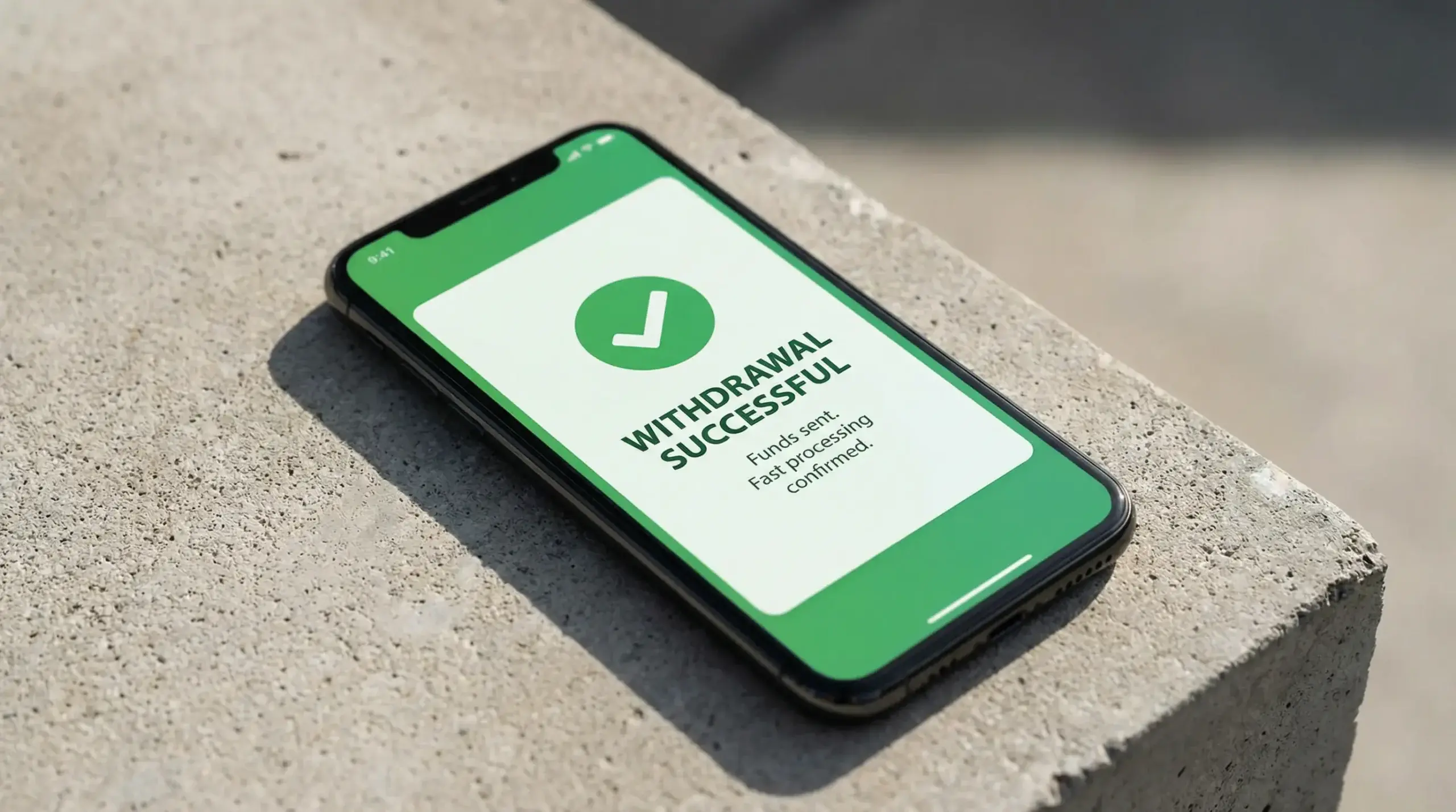 Smartphone med bekræftelse på hurtig udbetaling